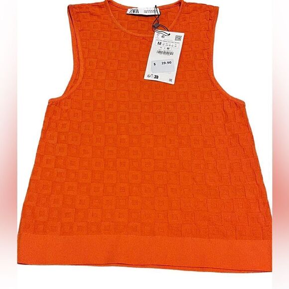 NWT Zara Tank Knit Textured Orange - Picture 2 of 4